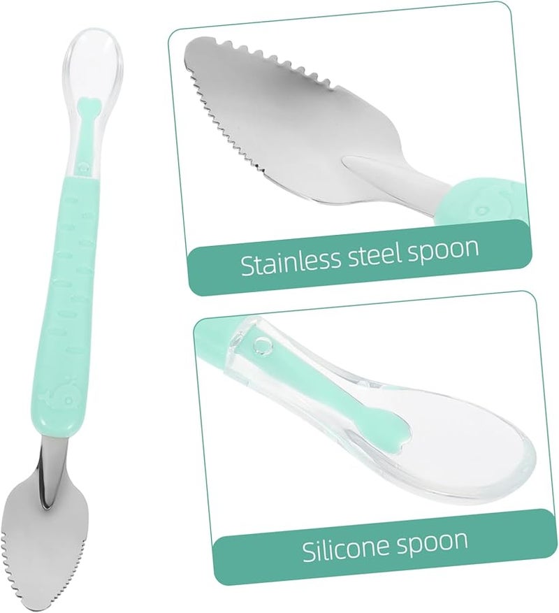 Yardwe Double Head Stainless Steel Fruit Puree Scoop Spoon with Silicone Scraper for Newborns - Image 3
